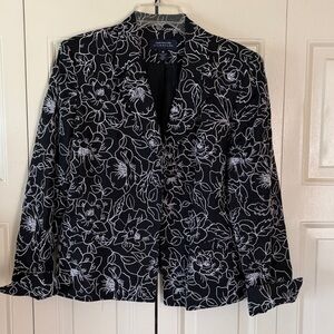 Jones New York Embroidered Upscale Elevated Blazer Sz 16 Crisp Classy